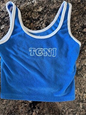 Blue Hollister Terry Tank with White Trim and TCNJ Logo